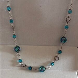 Blue Beaded Necklace 20 inch